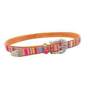 VTG Colorful Hand Woven Genuine Leather Traditional Guatemalan Belt 39”